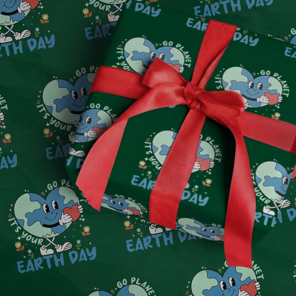 Go Planet It's Your Earth Day Wrapping Paper Roll Cute Nature Lover Heart Earth TS14 Green Print Your Wear