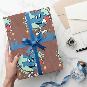 Go Planet It's Your Earth Day Wrapping Paper Roll Cute Nature Lover Heart Earth TS14 Mocha Print Your Wear