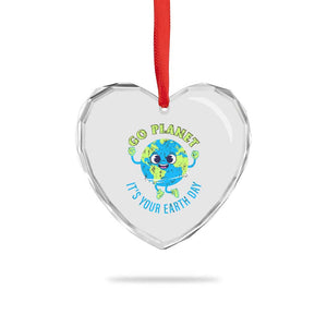 Go Planet It's Your Earth Day Heart Crystal Glass Ornament TS02 Print Your Wear