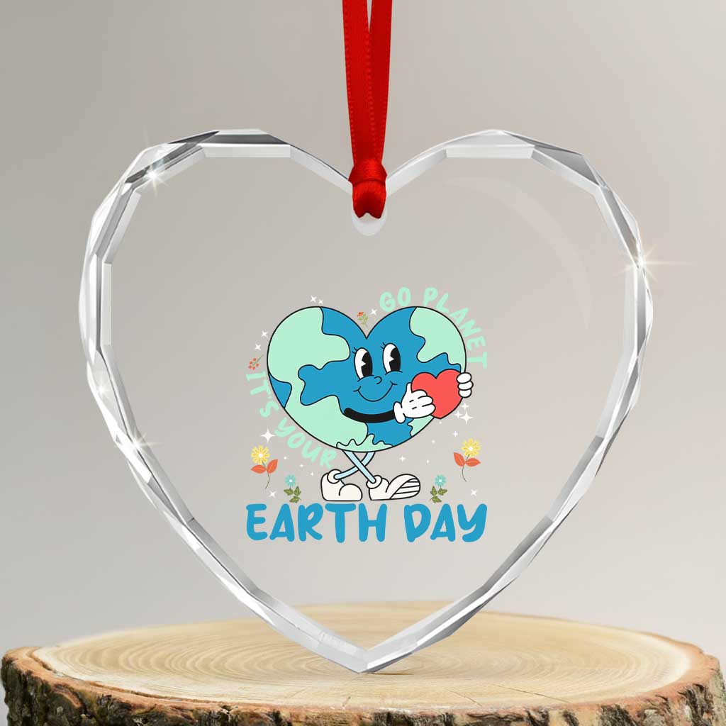 Go Planet It's Your Earth Day Heart Crystal Glass Ornament Cute Nature Lover Heart Earth TS14 Transparent Glass 3'' Heart Print Your Wear