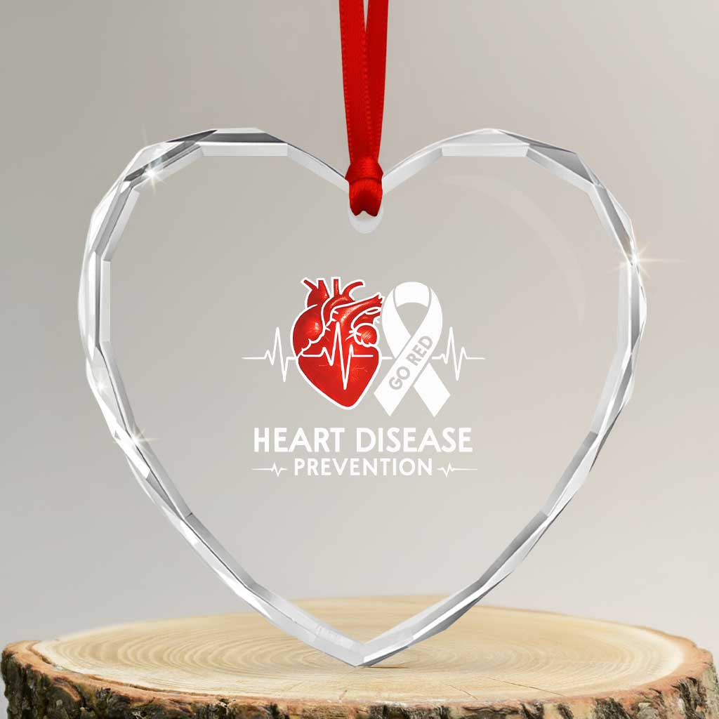 Go Red Heart Disease Prevention Heart Crystal Glass Ornament Heartbeat CHD Wear Red February Month TS10 Transparent Glass 3'' Heart Print Your Wear