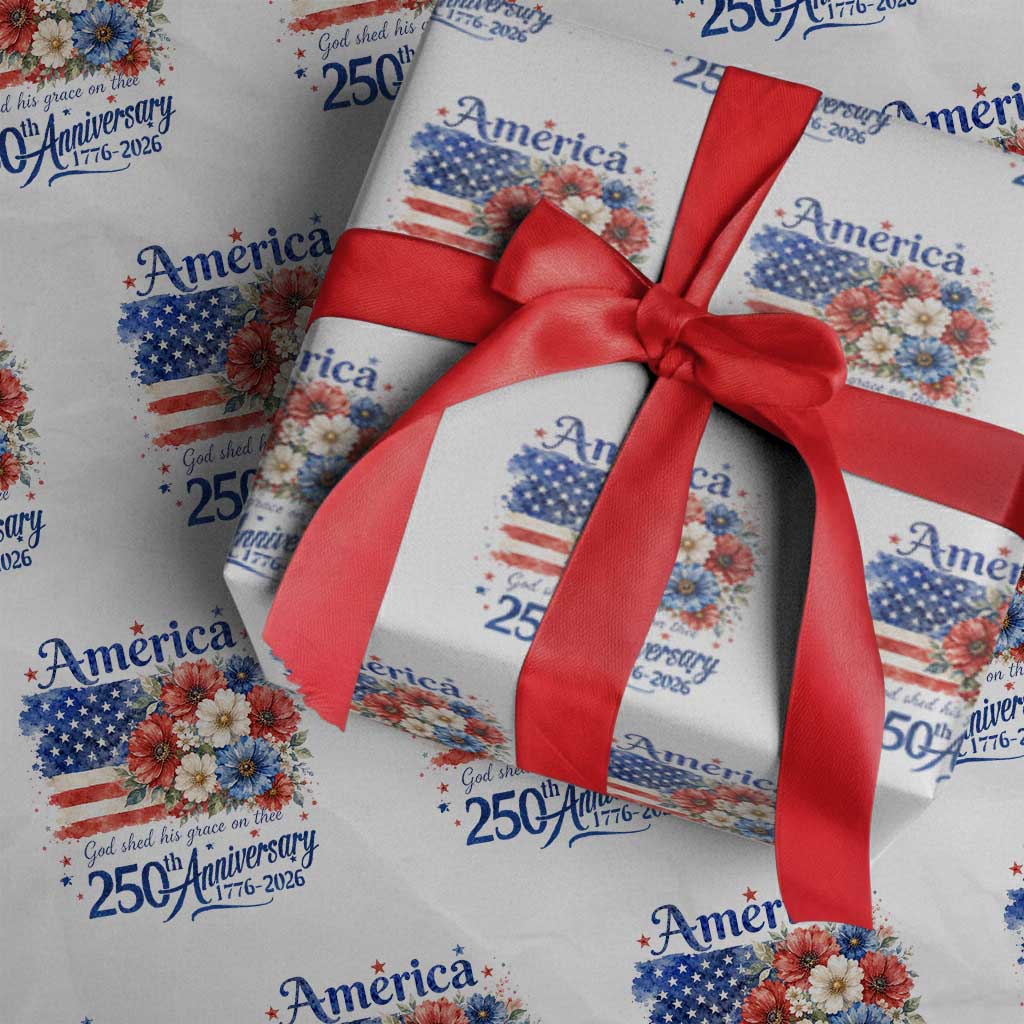 God 250th Anniversary USA Flag Floral Wrapping Paper Roll Patriotic Freedom 4th of July 250 Years America TS10 White Print Your Wear