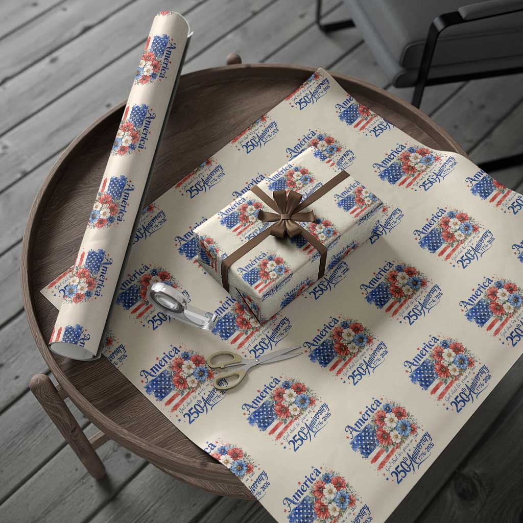 God 250th Anniversary USA Flag Floral Wrapping Paper Roll Patriotic Freedom 4th of July 250 Years America TS10 Beige Print Your Wear