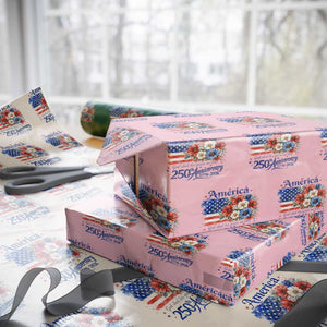 God 250th Anniversary USA Flag Floral Wrapping Paper Roll Patriotic Freedom 4th of July 250 Years America TS10 Light Pink Print Your Wear