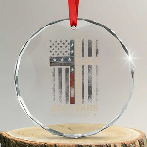 God Bless America 250 Years 1776 2026 Crystal Glass Ornament Christian Cross American Flag