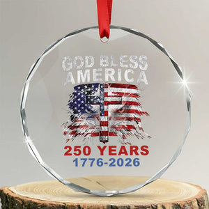 God Bless America 250 Years 1776 2026 Crystal Glass Ornament Christian Cross Eagle American Flag
