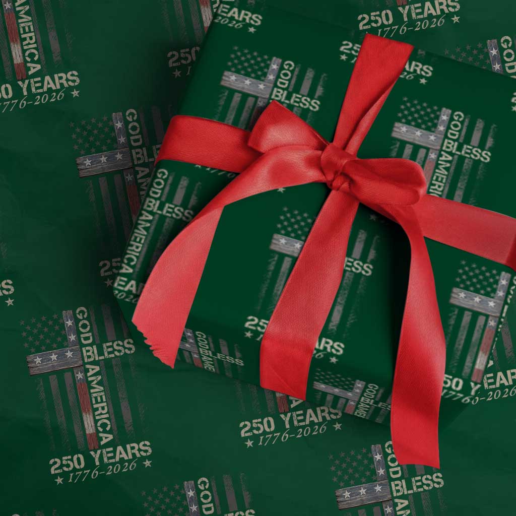 God Bless America 250 Years 1776 2026 Wrapping Paper Roll Christian Cross American Flag
