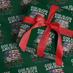 God Bless America 250 Years 1776 2026 Wrapping Paper Roll Christian Cross Eagle American Flag