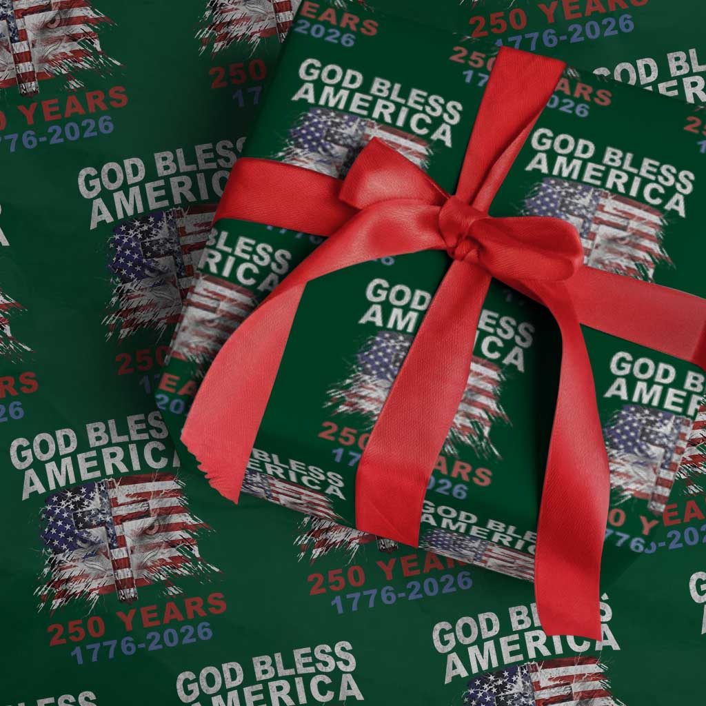 God Bless America 250 Years 1776 2026 Wrapping Paper Roll Christian Cross Eagle American Flag TS11 Green Print Your Wear