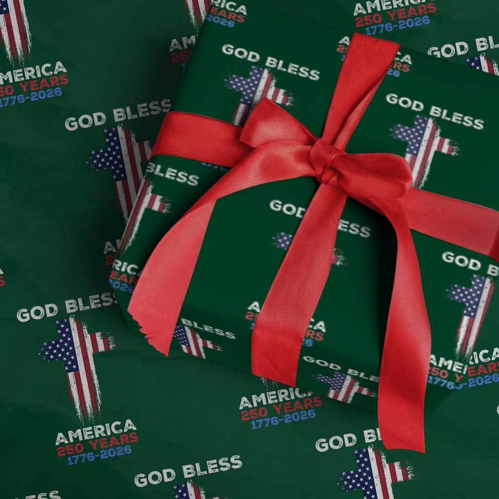 God Bless America 250 Years 1776-2026 Wrapping Paper Roll Christian Cross Flag TS14 Green Print Your Wear