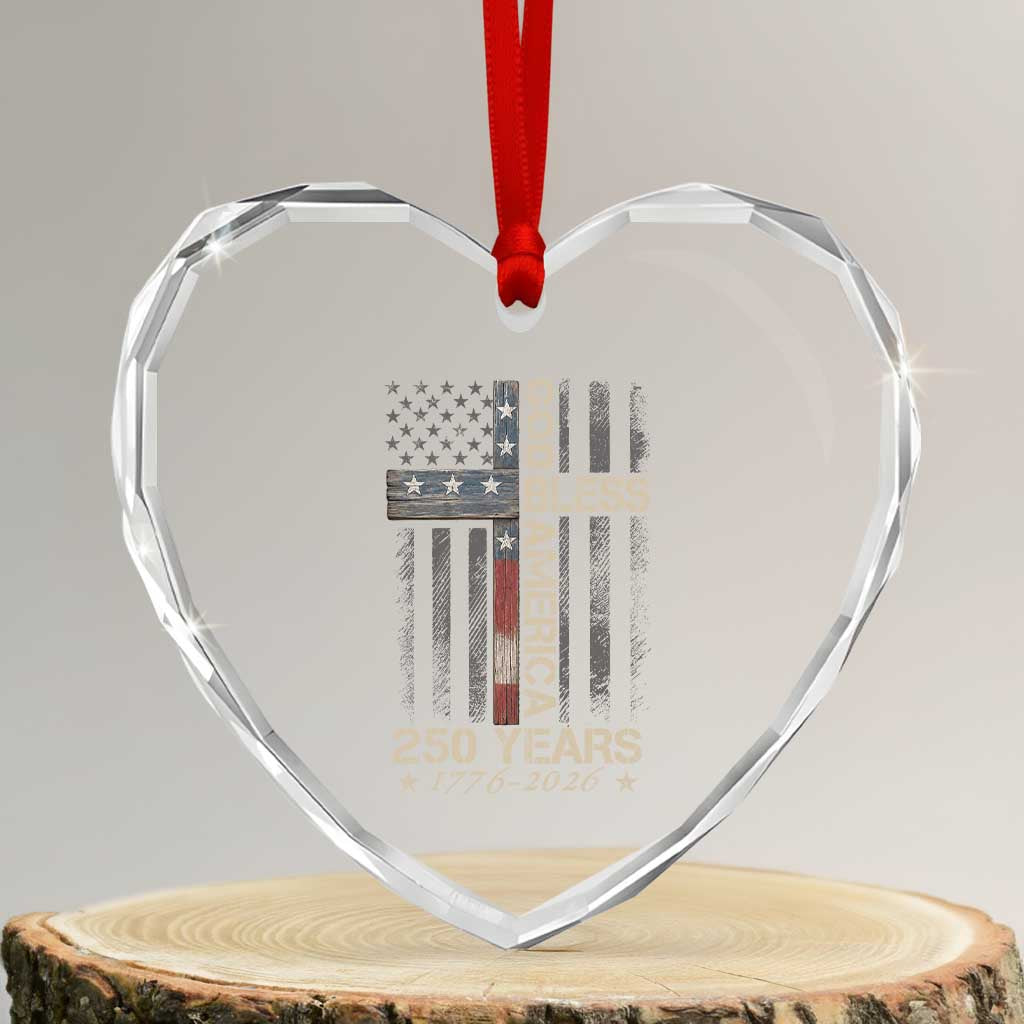 God Bless America 250 Years 1776 2026 Heart Crystal Glass Ornament Christian Cross American Flag TS11 Transparent Glass 3'' Heart Print Your Wear