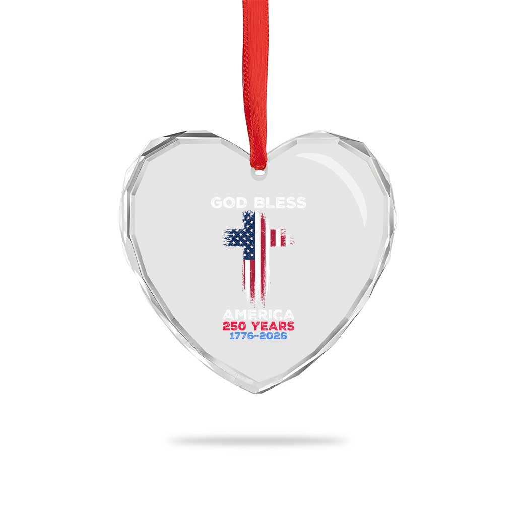 God Bless America 250 Years 1776-2026 Heart Crystal Glass Ornament Christian Cross Flag TS14 Print Your Wear