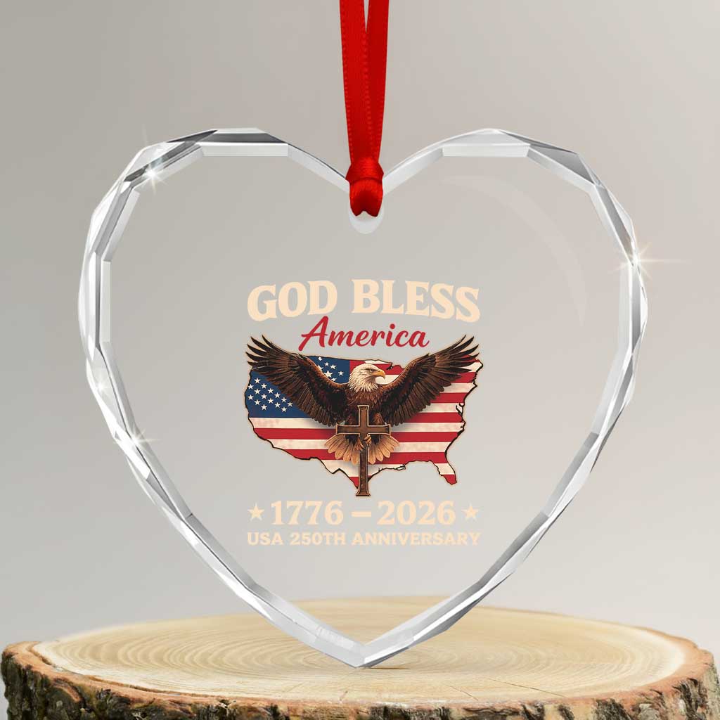 God Bless America 250th Anniversary Heart Crystal Glass Ornament 250 Years USA 4th Of July TS10 Transparent Glass 3'' Heart Print Your Wear