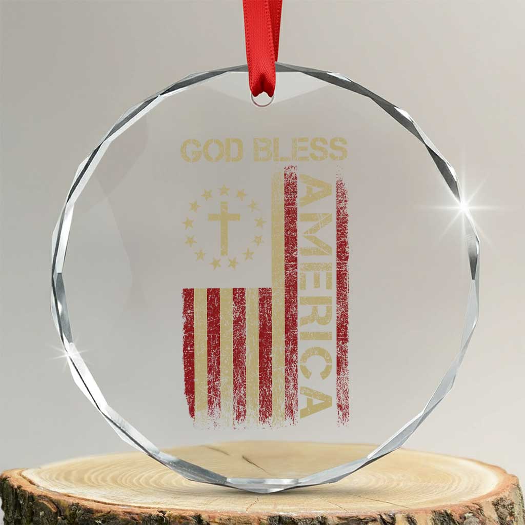 God Bless America Crystal Glass Ornament American Flag 4th Of July Patriotic Christian TS10 Transparent Glass 3'' Circle Print Your Wear