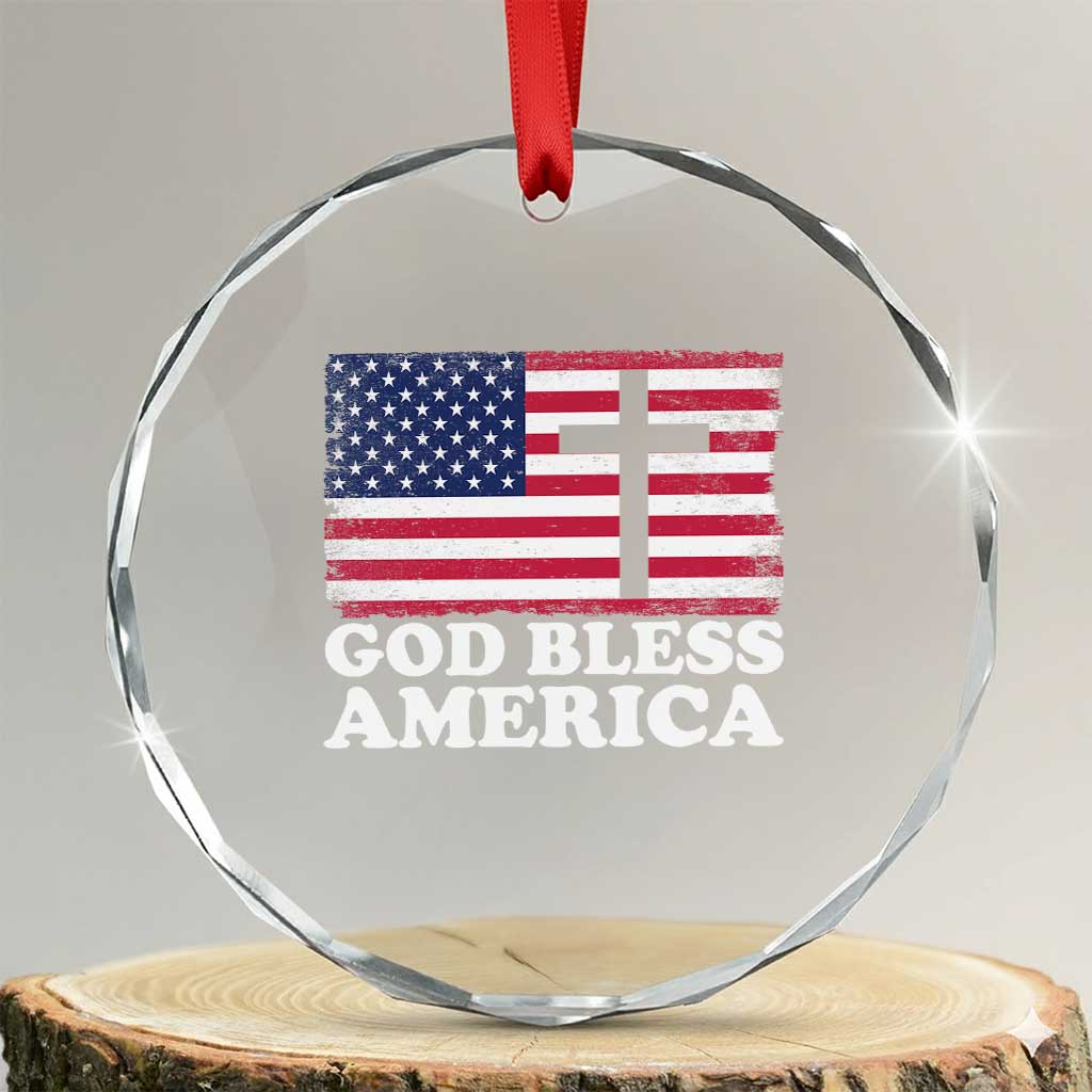 God Bless America Crystal Glass Ornament Cross USA Flag Patriotic 4th of July Christian TS10 Transparent Glass 3'' Circle Print Your Wear