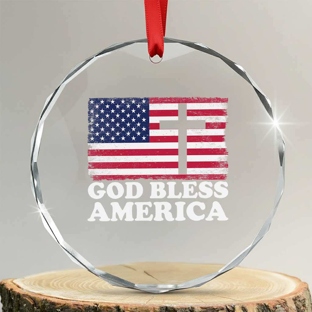 God Bless America Crystal Glass Ornament Cross USA Flag Patriotic 4th of July Christian TS10 Transparent Glass 3'' Circle Print Your Wear