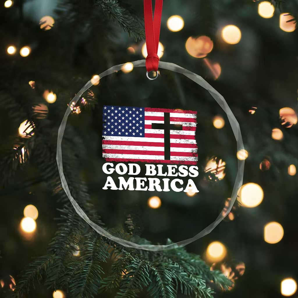 God Bless America Crystal Glass Ornament Cross USA Flag Patriotic 4th of July Christian TS10 Print Your Wear