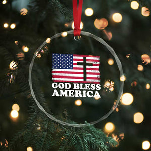 God Bless America Crystal Glass Ornament Cross USA Flag Patriotic 4th of July Christian TS10 Print Your Wear