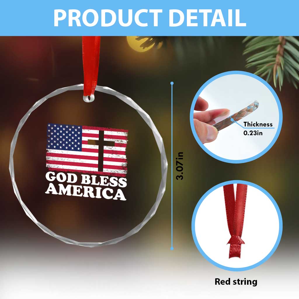 God Bless America Crystal Glass Ornament Cross USA Flag Patriotic 4th of July Christian TS10 Print Your Wear
