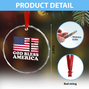 God Bless America Crystal Glass Ornament Cross USA Flag Patriotic 4th of July Christian TS10 Print Your Wear
