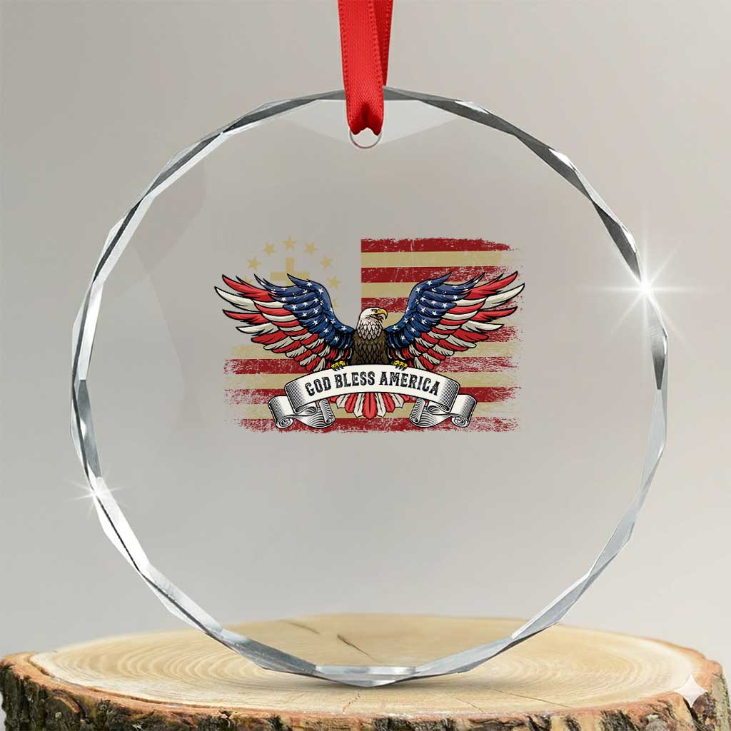 God Bless America Crystal Glass Ornament Vintage Eagle Christian Cross Flag 4th Of July TS10 Transparent Glass 3'' Circle Print Your Wear