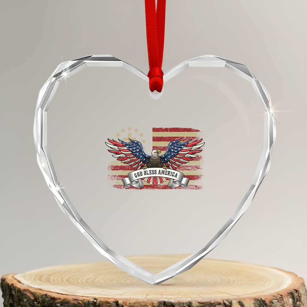 God Bless America Heart Crystal Glass Ornament Vintage Eagle Christian Cross Flag 4th Of July TS10 Transparent Glass 3'' Heart Print Your Wear