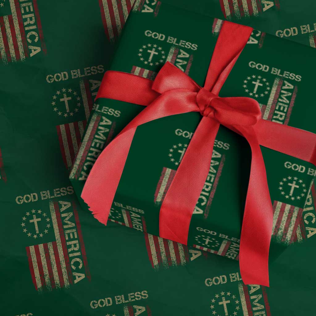 God Bless America Wrapping Paper Roll American Flag 4th Of July Patriotic Christian TS10 Green Print Your Wear