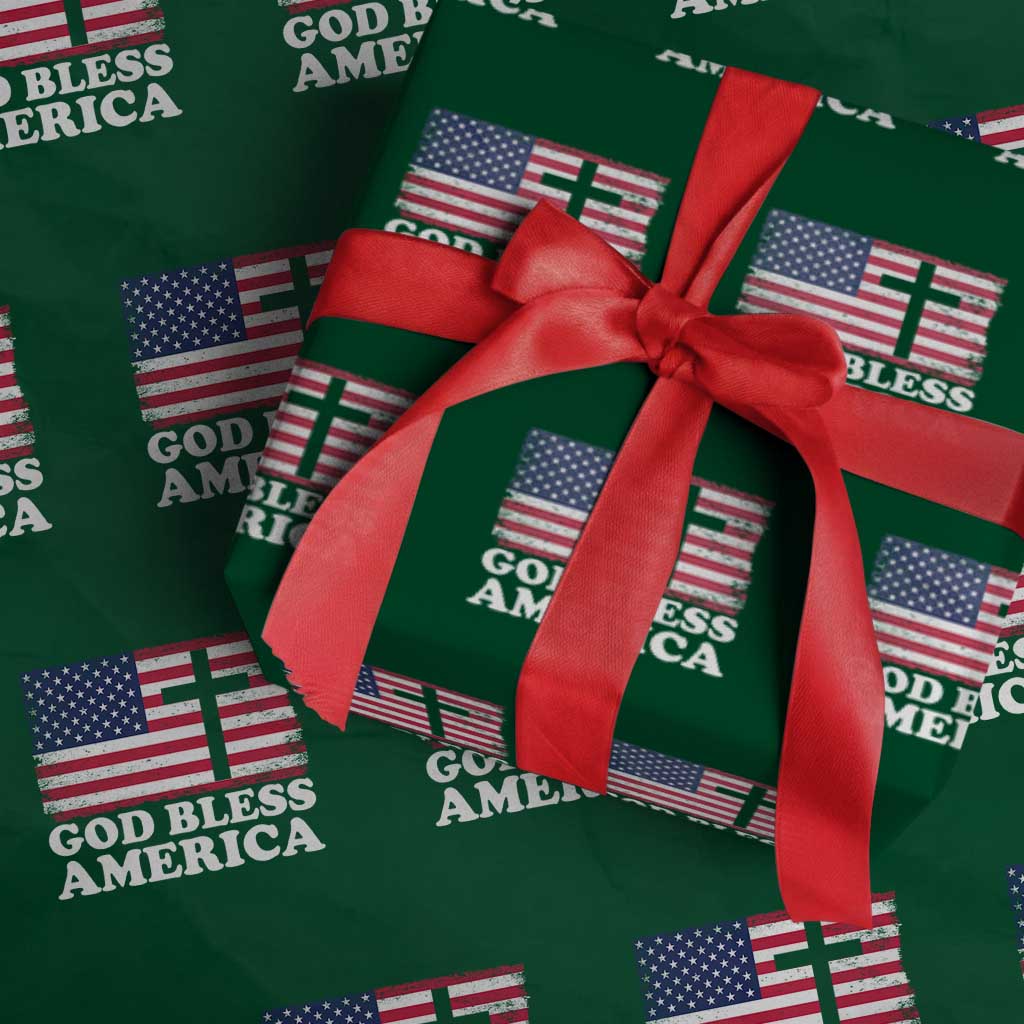 God Bless America Wrapping Paper Roll Cross USA Flag Patriotic 4th of July Christian TS10 Green Print Your Wear