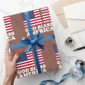 God Bless America Wrapping Paper Roll Cross USA Flag Patriotic 4th of July Christian TS10 Mocha Print Your Wear