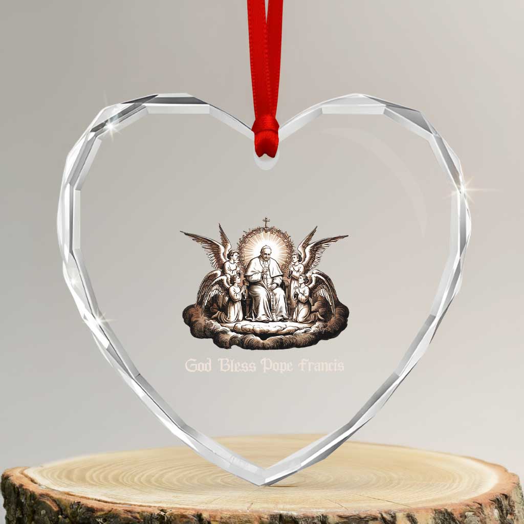 God Bless Pope Francis Heart Crystal Glass Ornament Memorial Angel Catholic Faith & Unity TS02 Transparent Glass 3'' Heart Print Your Wear