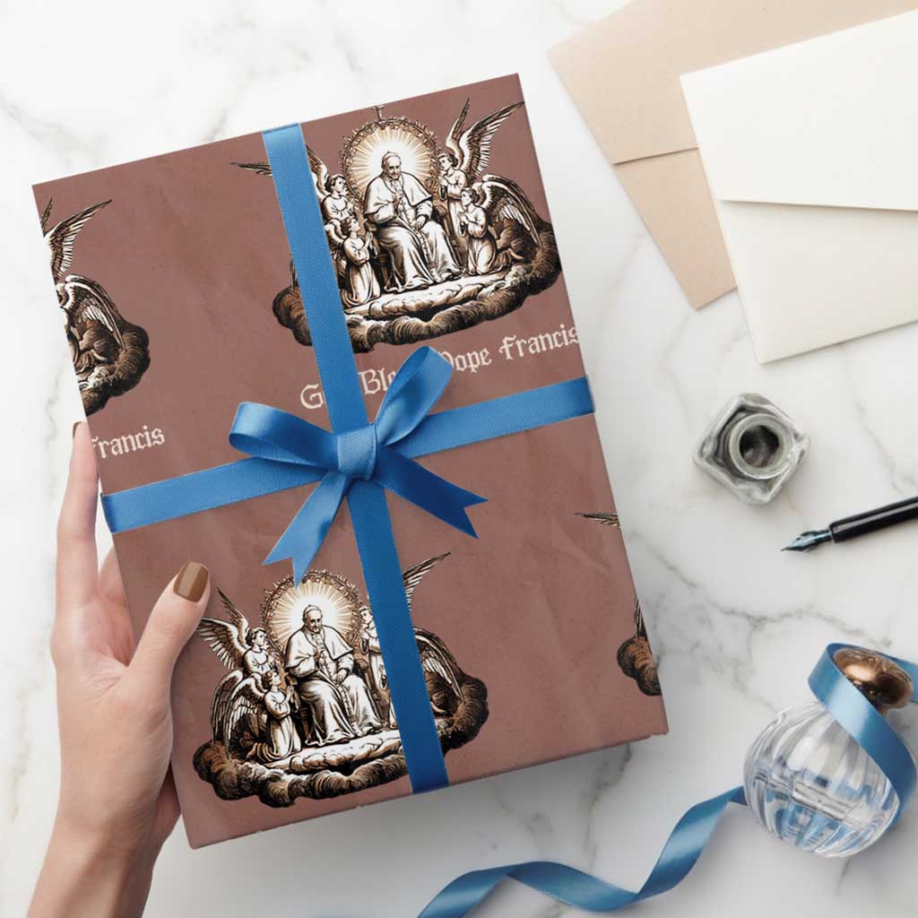 God Bless Pope Francis Wrapping Paper Roll Memorial Angel Catholic Faith & Unity TS02 Mocha Print Your Wear
