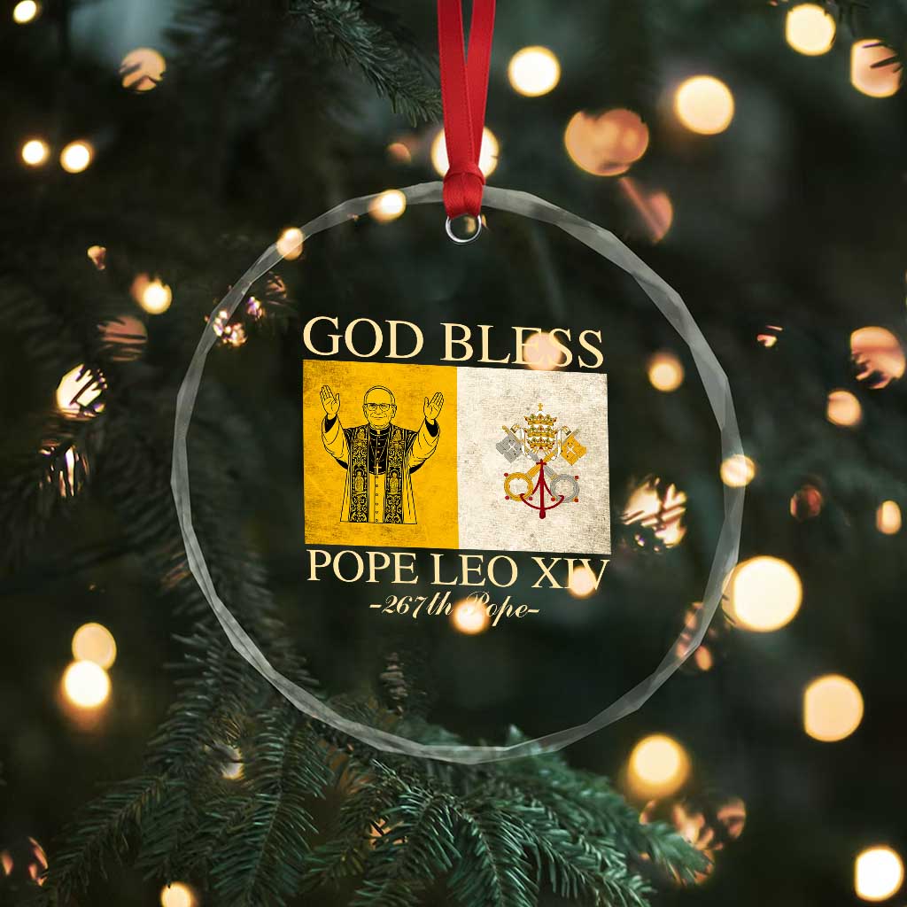 God Bless Pope Leo XIV Crystal Glass Ornament 267th Pope Vatican Flag TS02 Print Your Wear