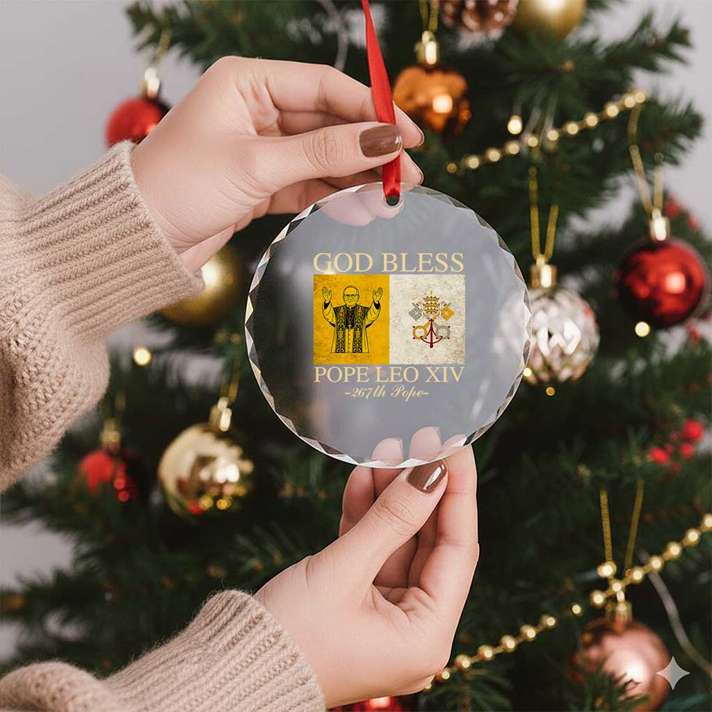 God Bless Pope Leo XIV Crystal Glass Ornament 267th Pope Vatican Flag TS02 Print Your Wear