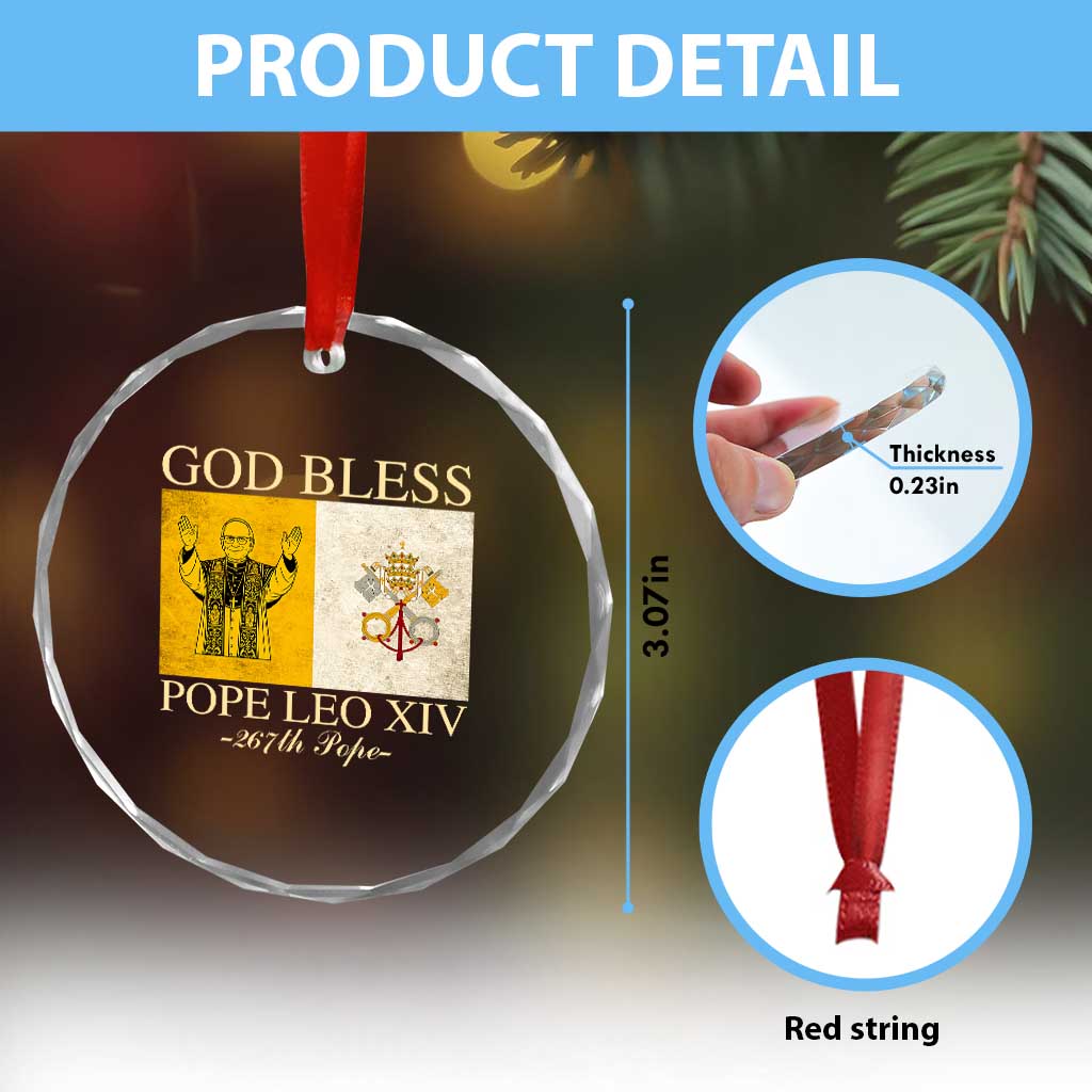 God Bless Pope Leo XIV Crystal Glass Ornament 267th Pope Vatican Flag TS02 Print Your Wear