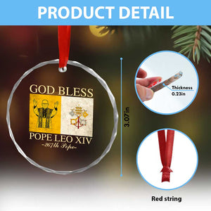 God Bless Pope Leo XIV Crystal Glass Ornament 267th Pope Vatican Flag TS02 Print Your Wear