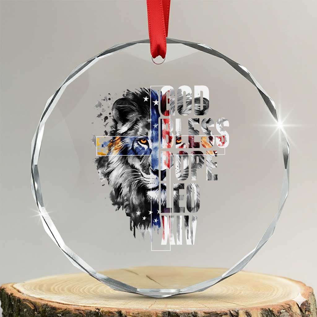 God Bless Pope Leo XIV Crystal Glass Ornament Lion American Flag TS11 Transparent Glass 3'' Circle Print Your Wear