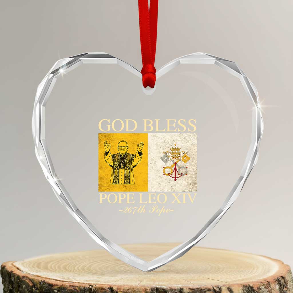 God Bless Pope Leo XIV Heart Crystal Glass Ornament 267th Pope Vatican Flag TS02 Transparent Glass 3'' Heart Print Your Wear