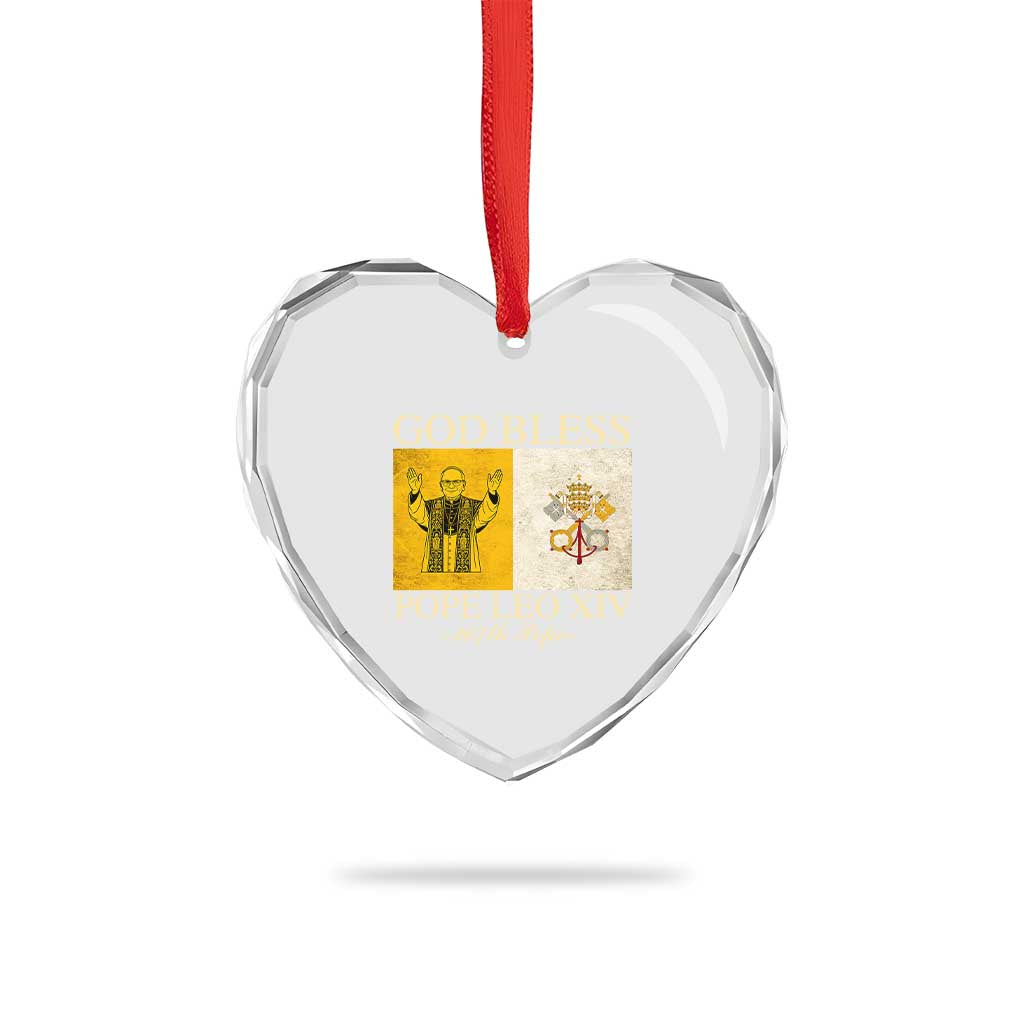 God Bless Pope Leo XIV Heart Crystal Glass Ornament 267th Pope Vatican Flag TS02 Print Your Wear