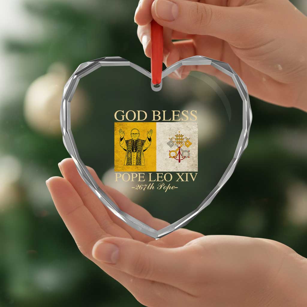 God Bless Pope Leo XIV Heart Crystal Glass Ornament 267th Pope Vatican Flag TS02 Print Your Wear