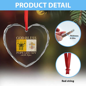 God Bless Pope Leo XIV Heart Crystal Glass Ornament 267th Pope Vatican Flag TS02 Print Your Wear