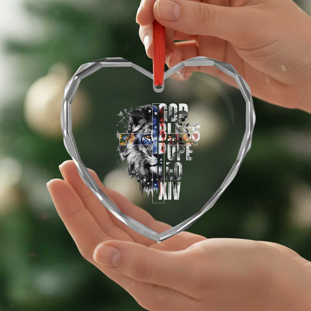 God Bless Pope Leo XIV Heart Crystal Glass Ornament Lion American Flag TS11 Print Your Wear