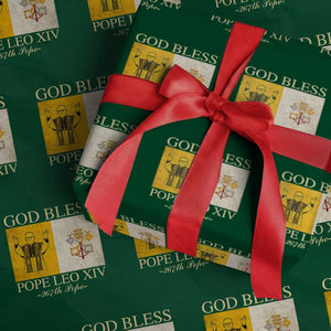 God Bless Pope Leo XIV Wrapping Paper Roll 267th Pope Vatican Flag TS02 Green Print Your Wear