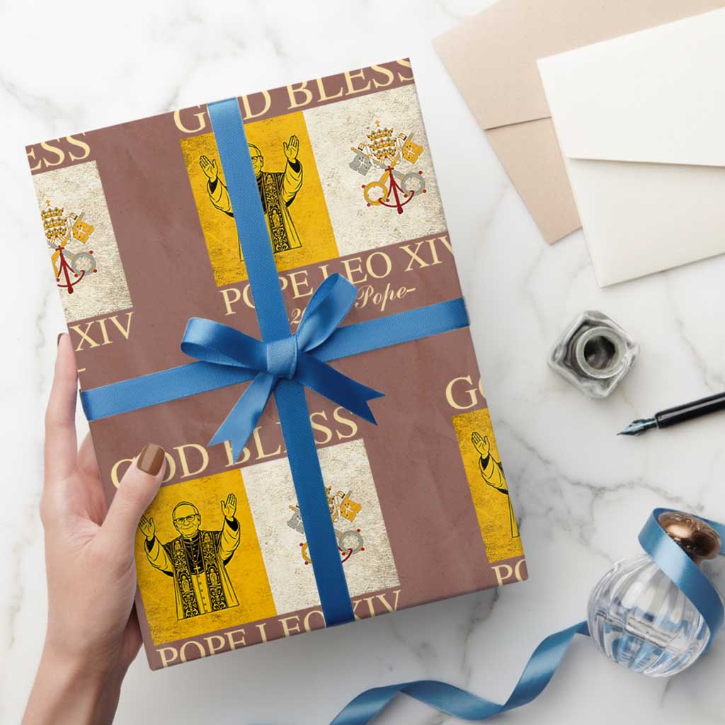 God Bless Pope Leo XIV Wrapping Paper Roll 267th Pope Vatican Flag TS02 Mocha Print Your Wear