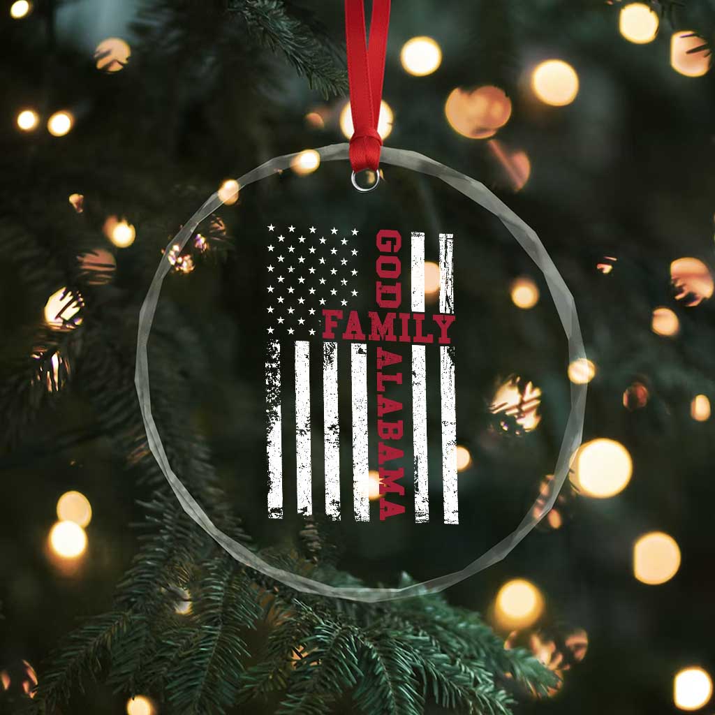 God Family Alabama Crystal Glass Ornament AL Game Day Christian American Flag