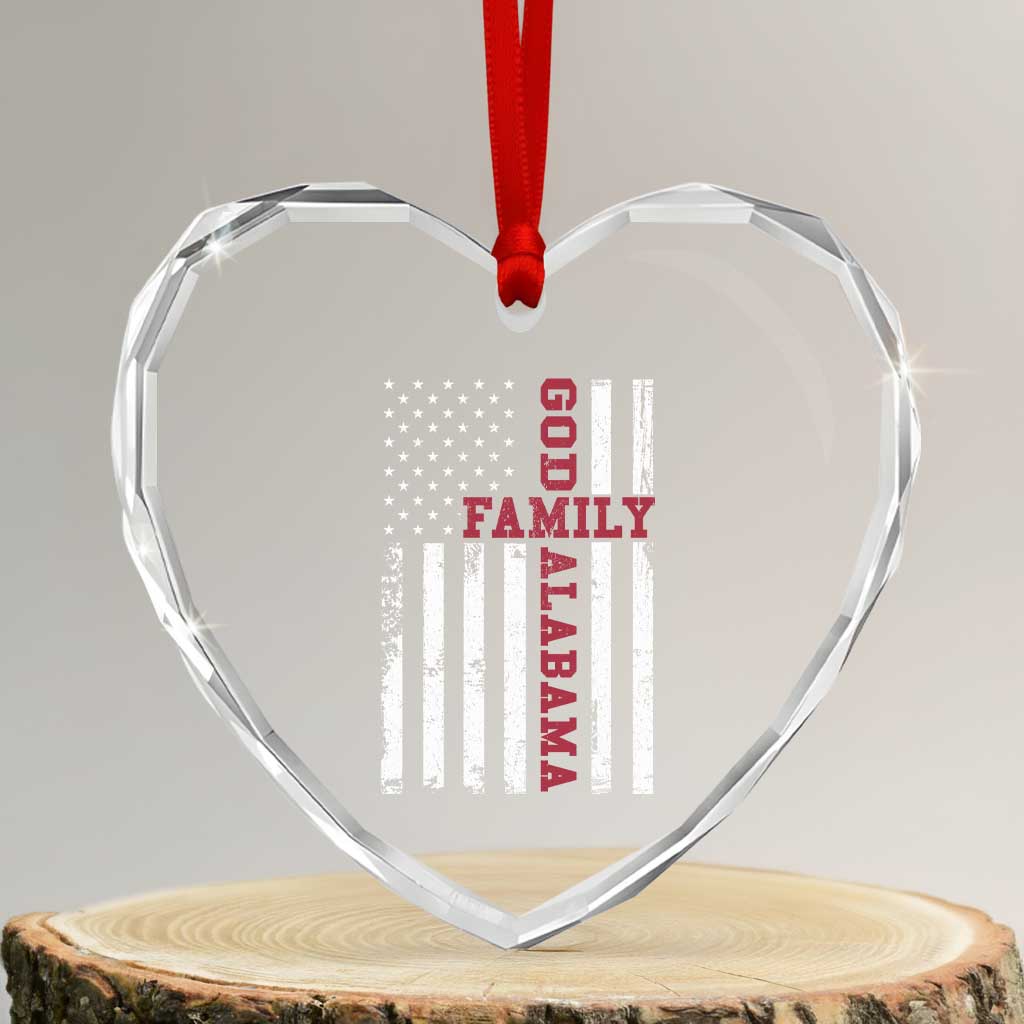 God Family Alabama Heart Crystal Glass Ornament AL Game Day Christian American Flag