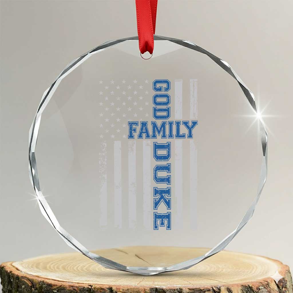 God Family Duke Crystal Glass Ornament Blue Game Day Vintage American Flag TS11 Transparent Glass 3'' Circle Print Your Wear