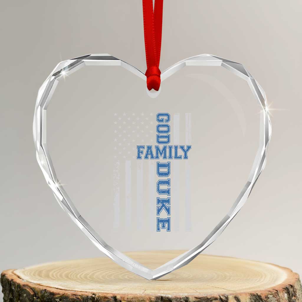 God Family Duke Heart Crystal Glass Ornament Blue Game Day Vintage American Flag TS11 Transparent Glass 3'' Heart Print Your Wear