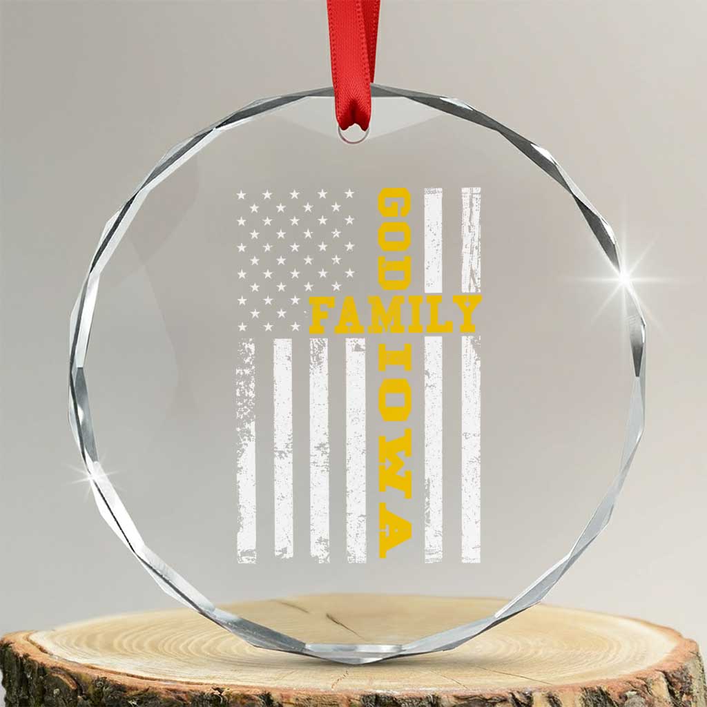 God Family Iowa Crystal Glass Ornament IA State Game Day Christian American Flag