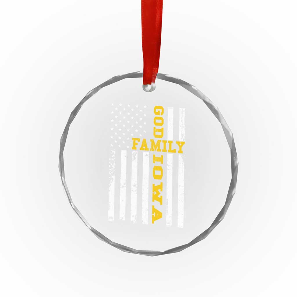 God Family Iowa Crystal Glass Ornament IA State Game Day Christian American Flag