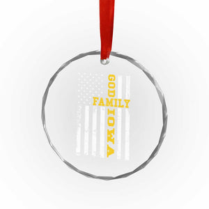 God Family Iowa Crystal Glass Ornament IA State Game Day Christian American Flag